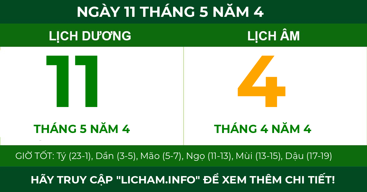 lịch âm ngày 11 tháng 5 năm 4