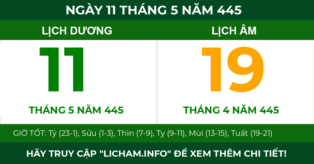 lịch âm ngày 11 tháng 5 năm 445