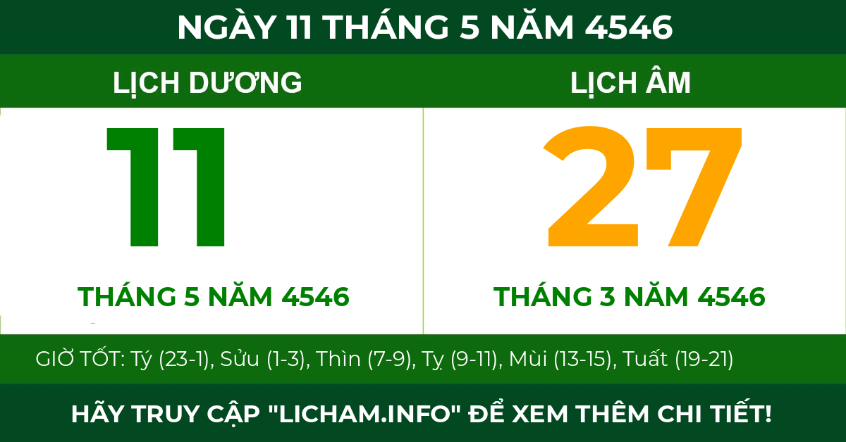 lịch âm ngày 11 tháng 5 năm 4546