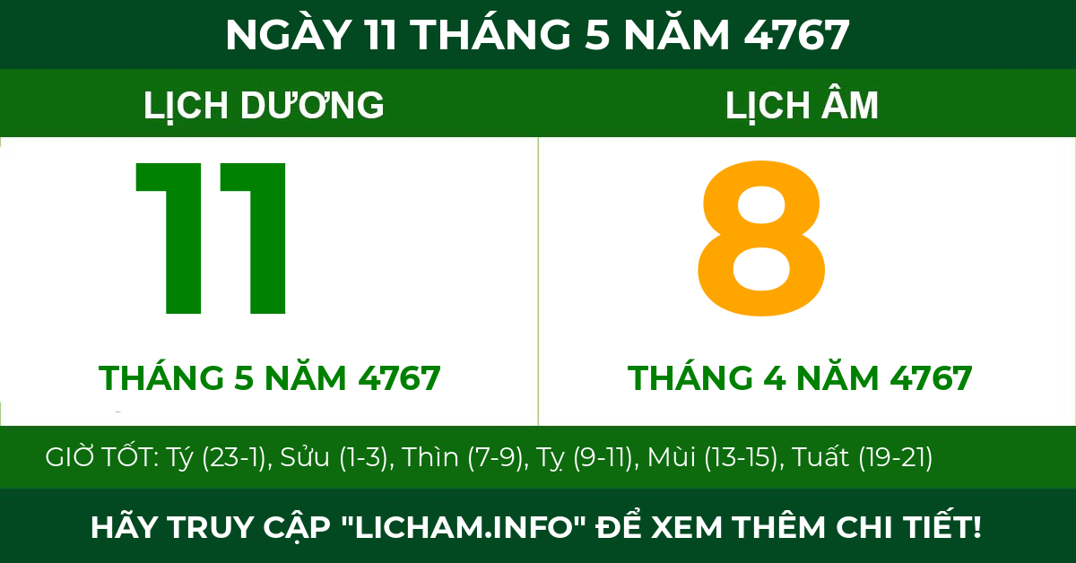 lịch âm ngày 11 tháng 5 năm 4767