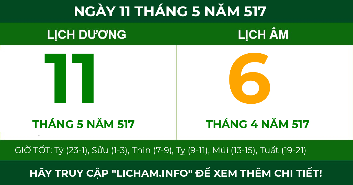 lịch âm ngày 11 tháng 5 năm 517