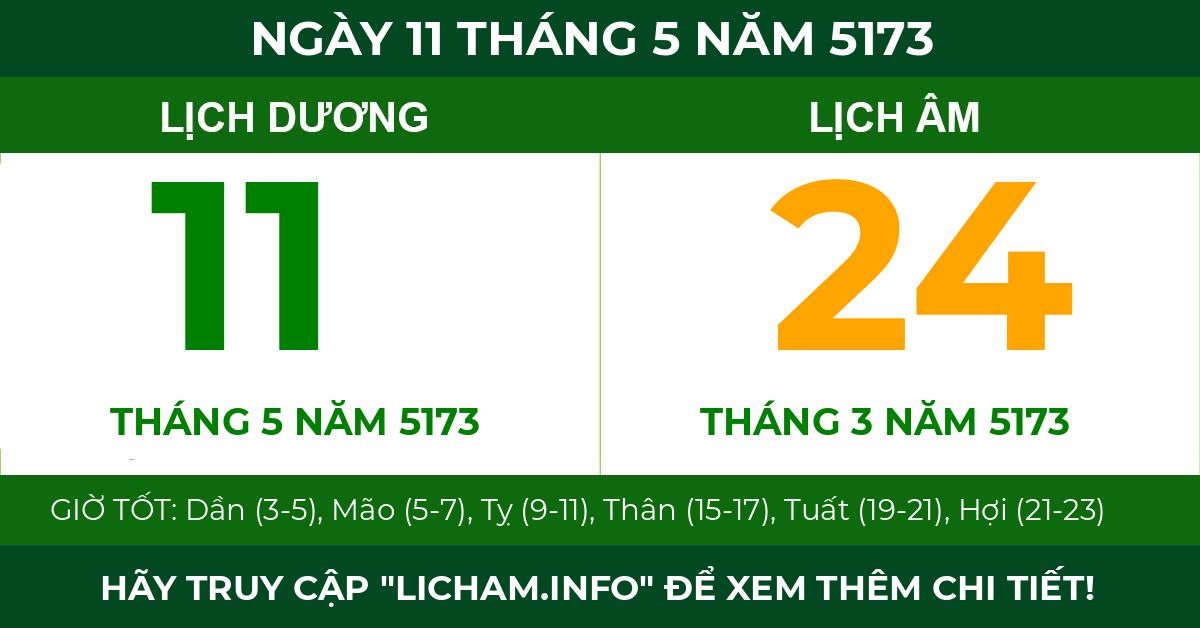 lịch âm ngày 11 tháng 5 năm 5173