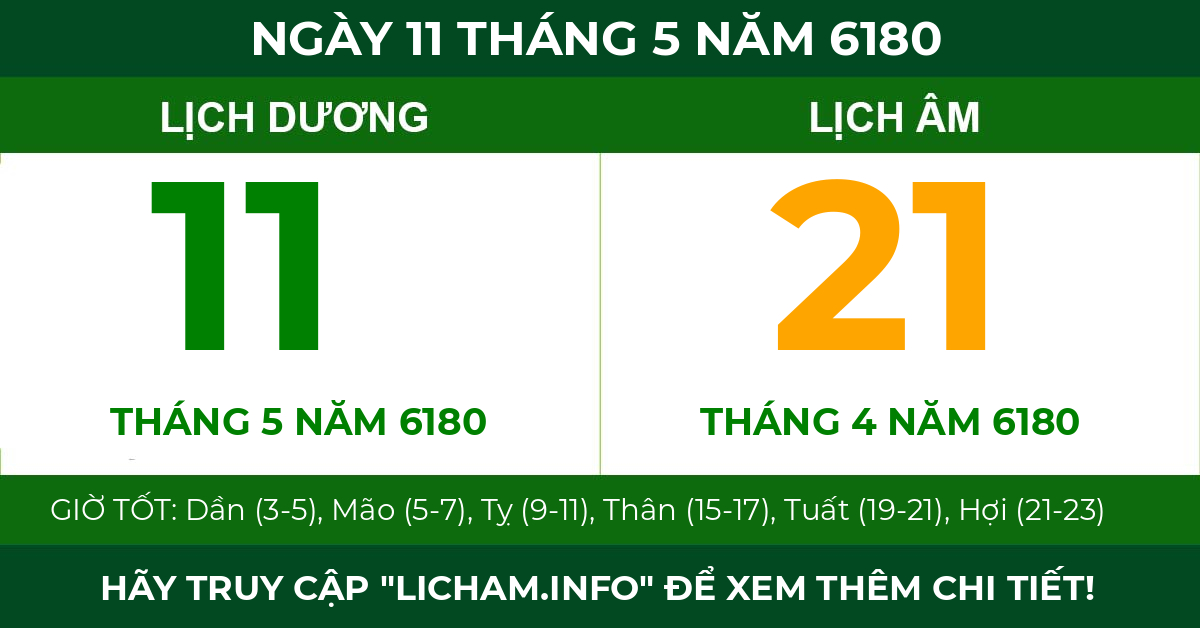 lịch âm ngày 11 tháng 5 năm 6180