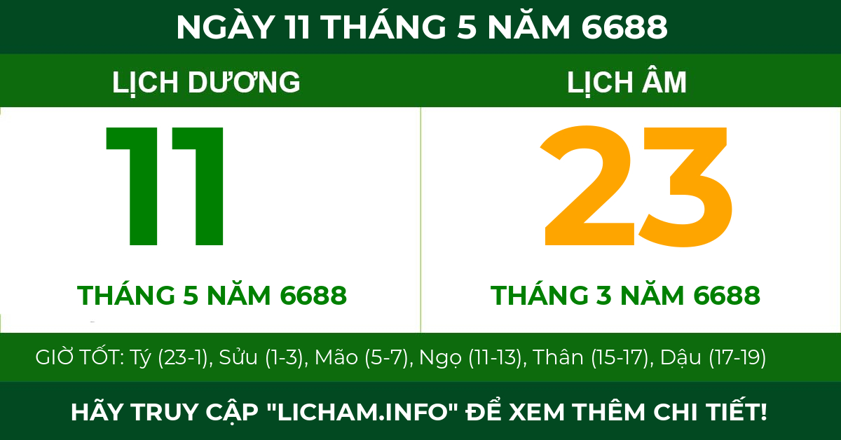 lịch âm ngày 11 tháng 5 năm 6688