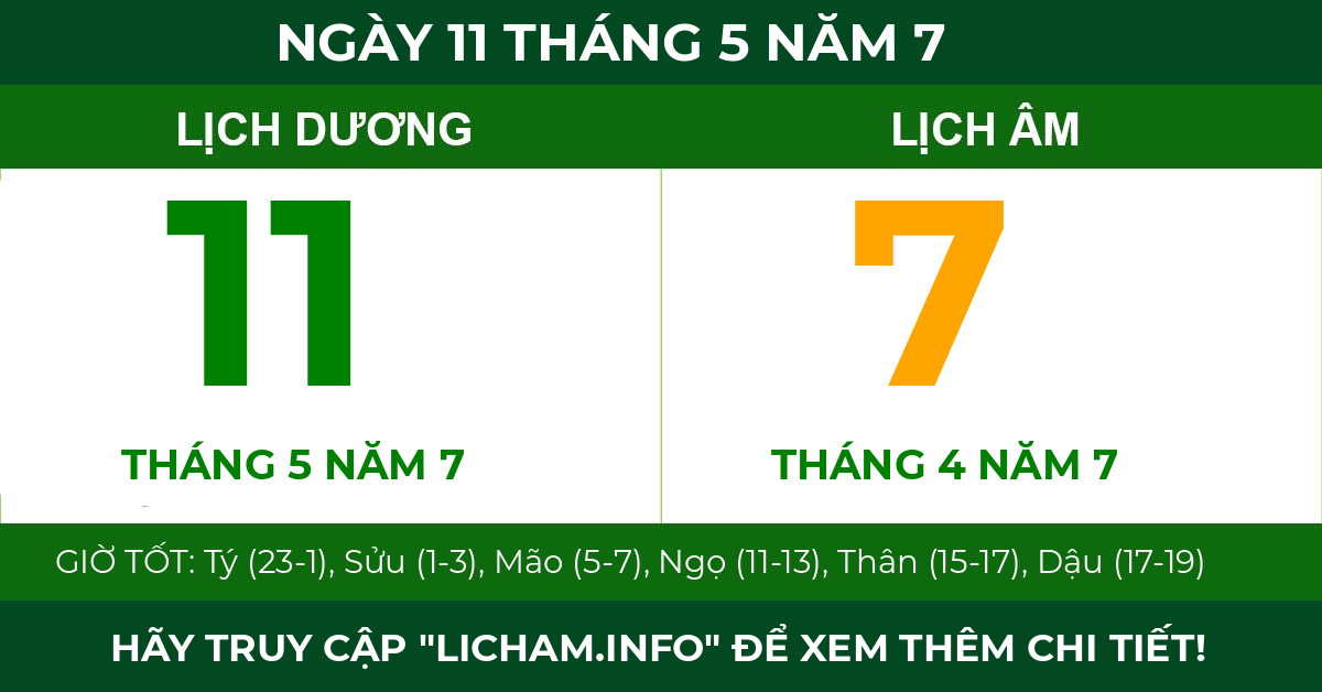 lịch âm ngày 11 tháng 5 năm 7