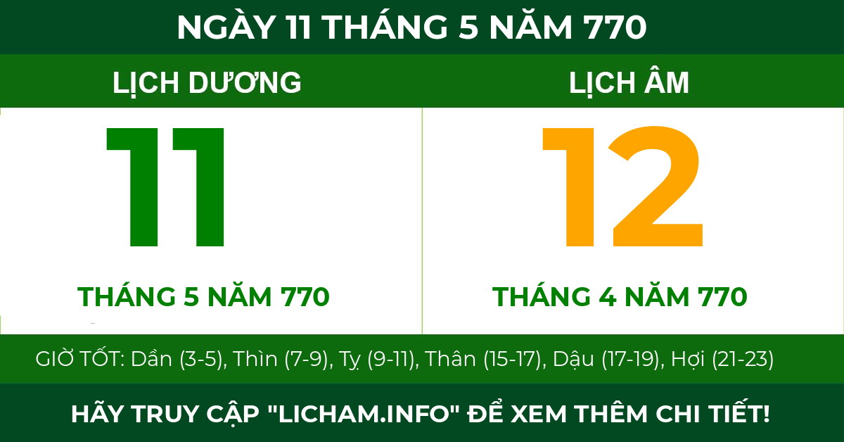 lịch âm ngày 11 tháng 5 năm 770