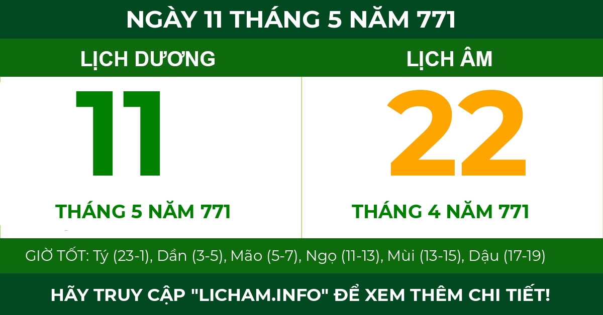 lịch âm ngày 11 tháng 5 năm 771