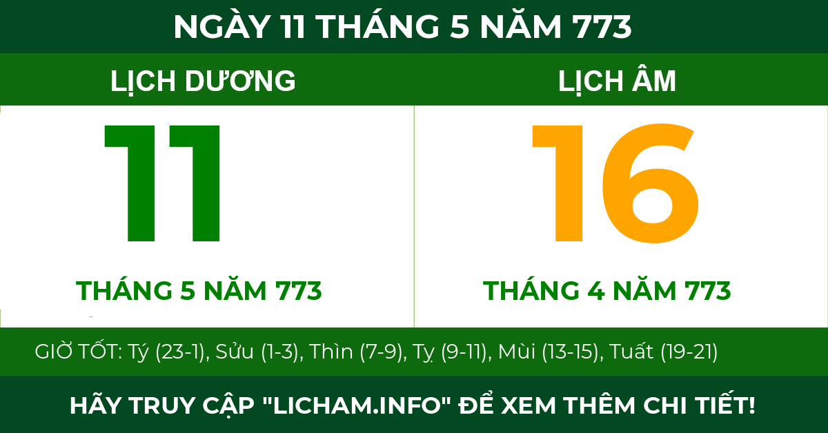 lịch âm ngày 11 tháng 5 năm 773