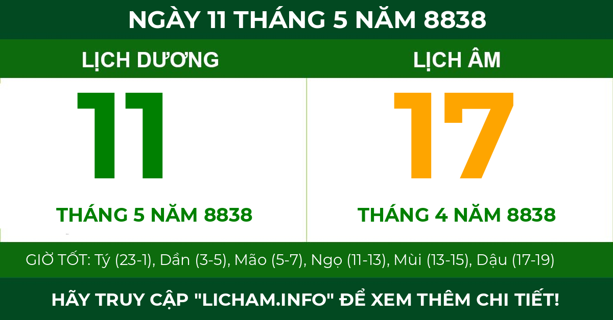 lịch âm ngày 11 tháng 5 năm 8838