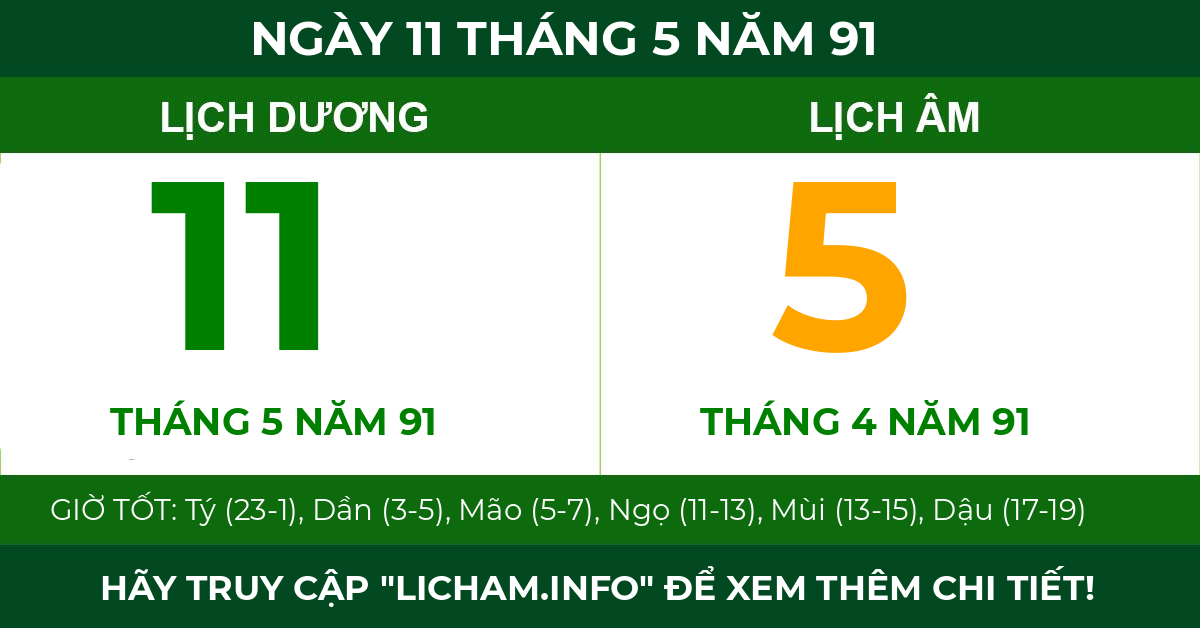 lịch âm ngày 11 tháng 5 năm 91