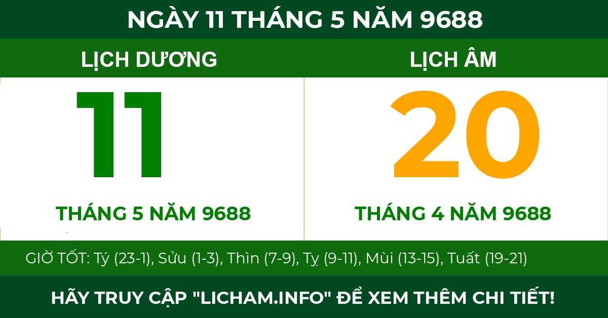 lịch âm ngày 11 tháng 5 năm 9688
