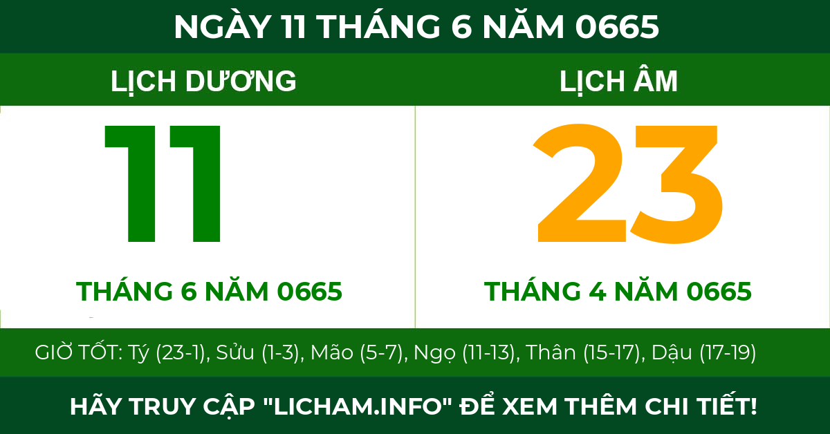 lịch âm ngày 11 tháng 6 năm 0665