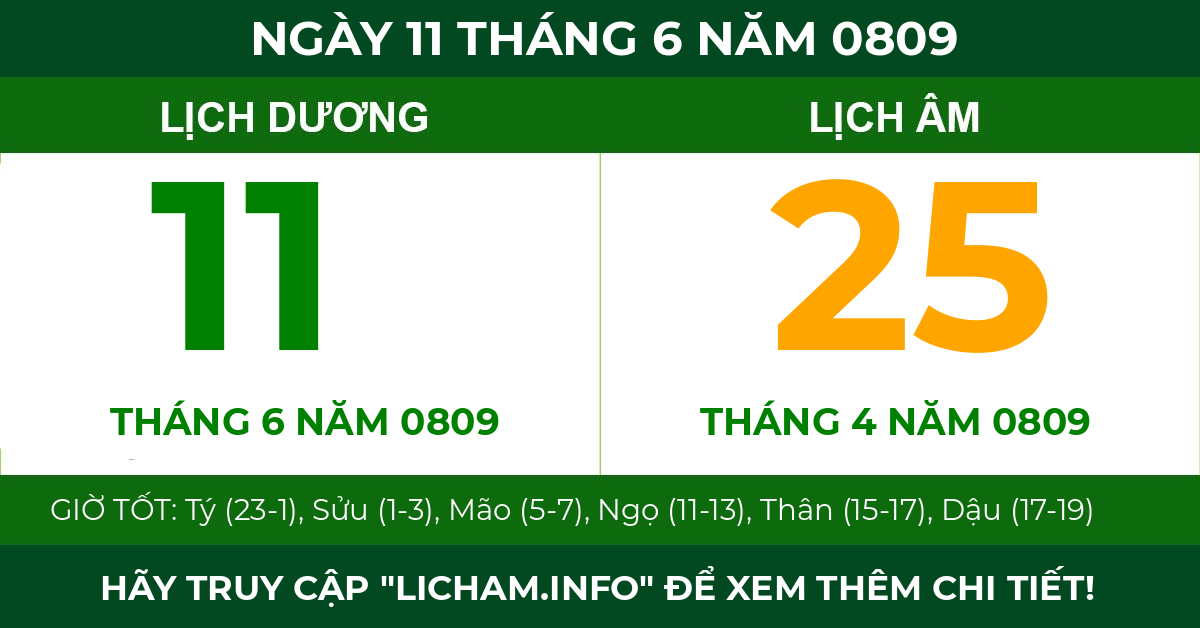 lịch âm ngày 11 tháng 6 năm 0809