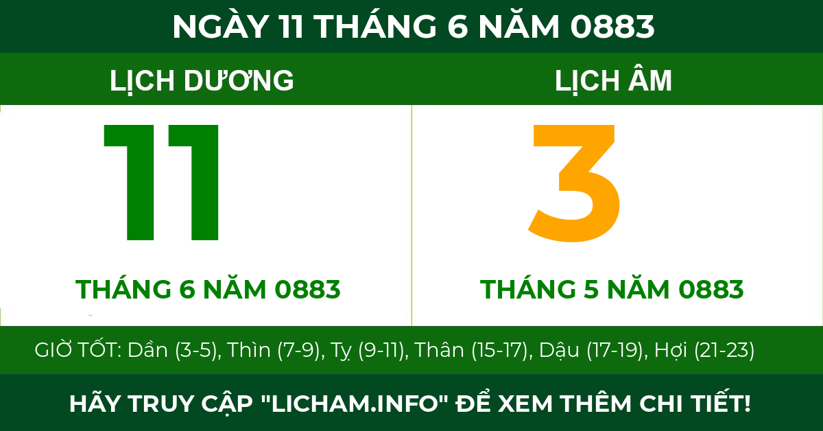 lịch âm ngày 11 tháng 6 năm 0883