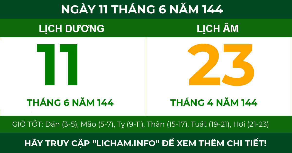 lịch âm ngày 11 tháng 6 năm 144