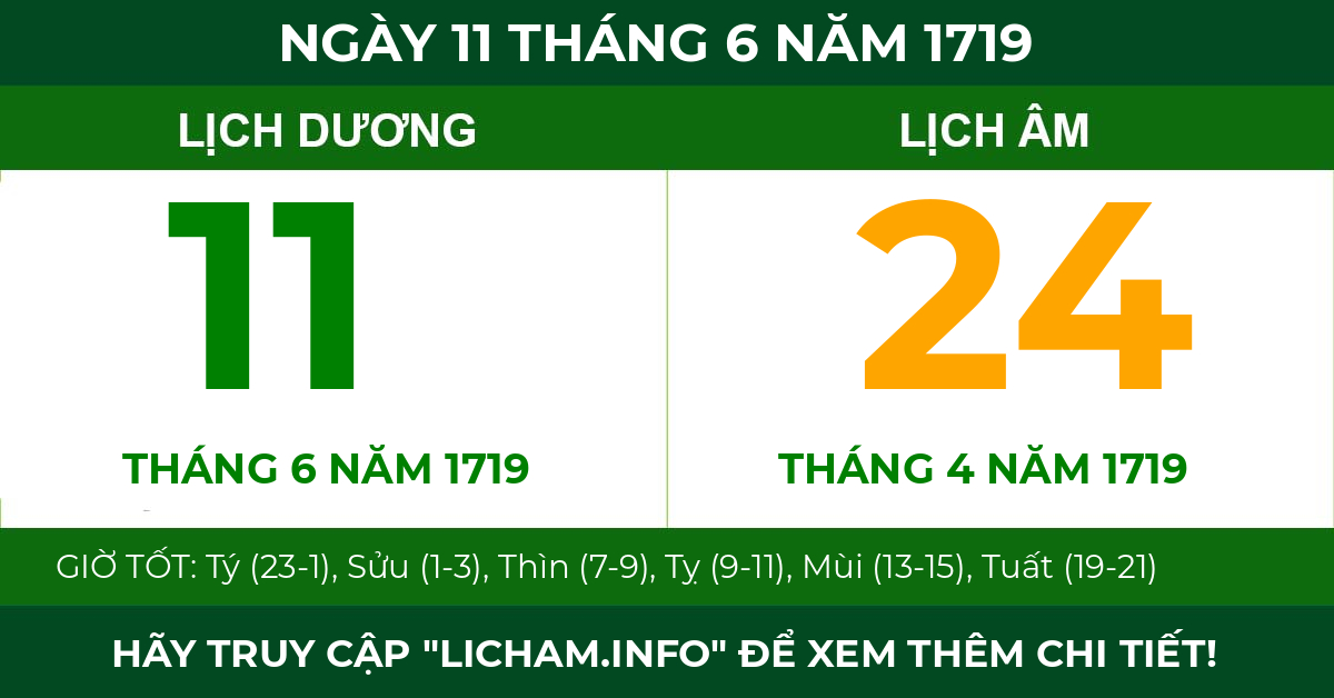 lịch âm ngày 11 tháng 6 năm 1719