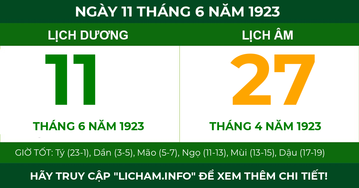 lịch âm ngày 11 tháng 6 năm 1923