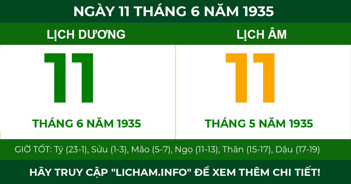 lịch âm ngày 11 tháng 6 năm 1935