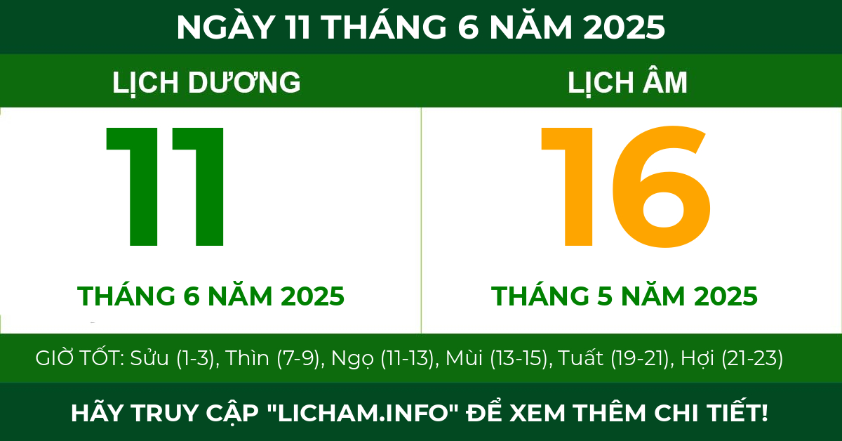 lịch âm ngày 11 tháng 6 năm 2025
