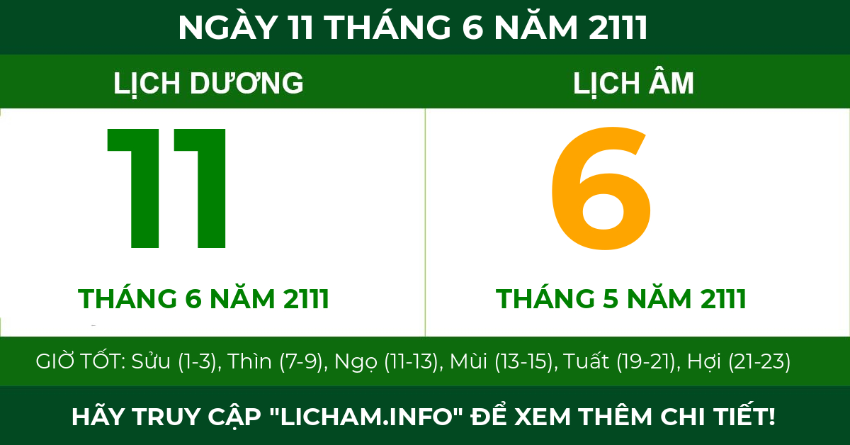 lịch âm ngày 11 tháng 6 năm 2111