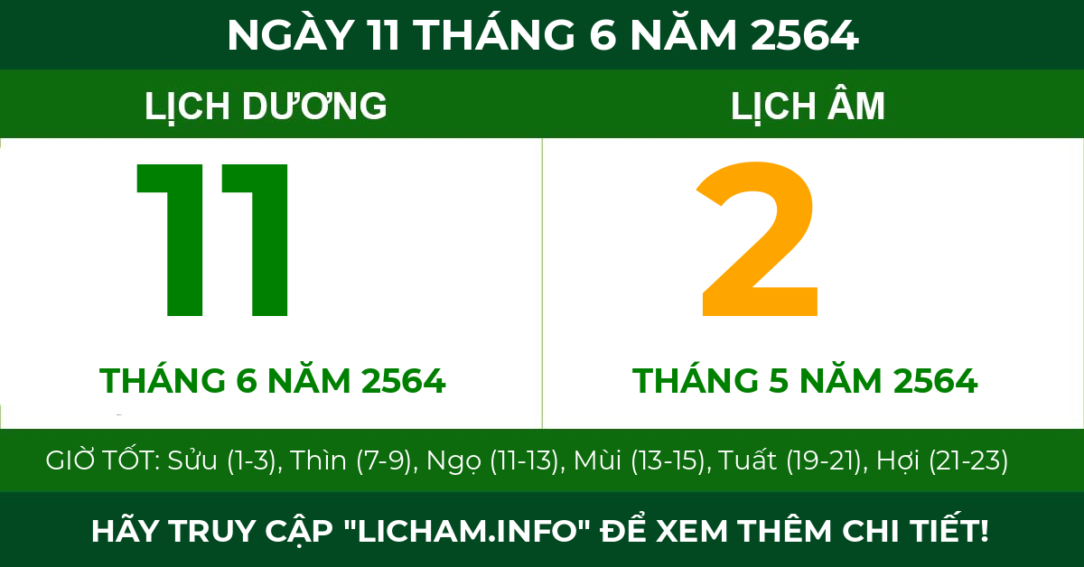 lịch âm ngày 11 tháng 6 năm 2564