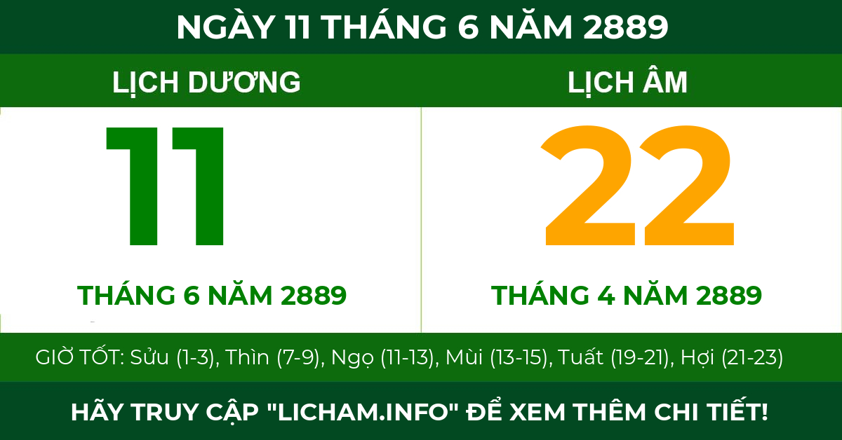 lịch âm ngày 11 tháng 6 năm 2889