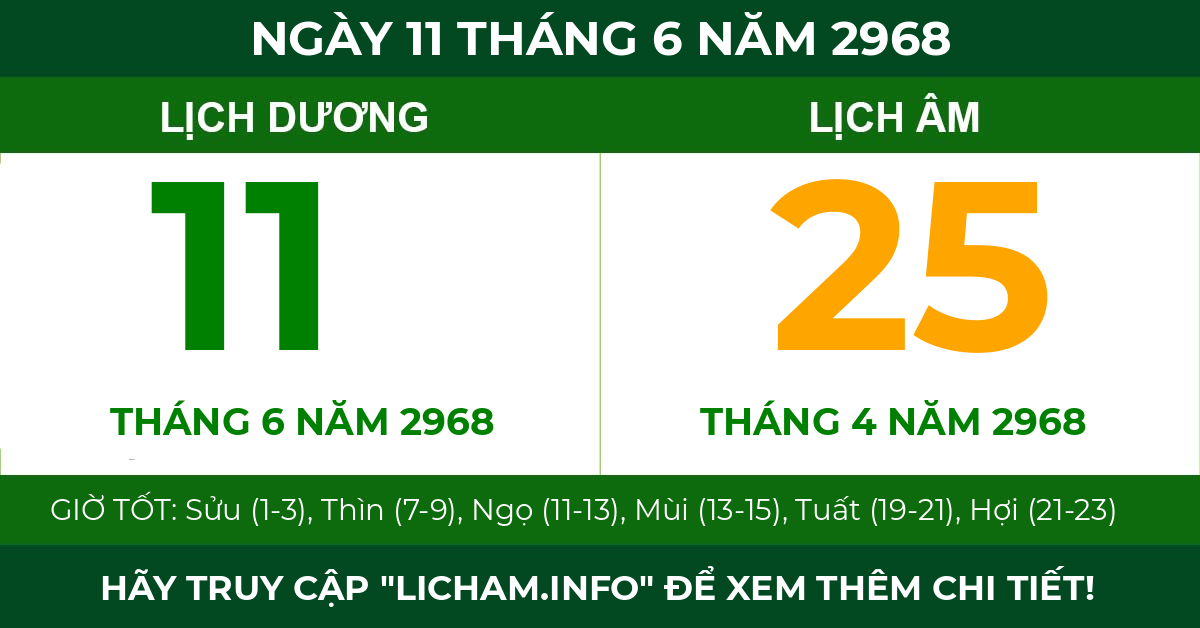 lịch âm ngày 11 tháng 6 năm 2968