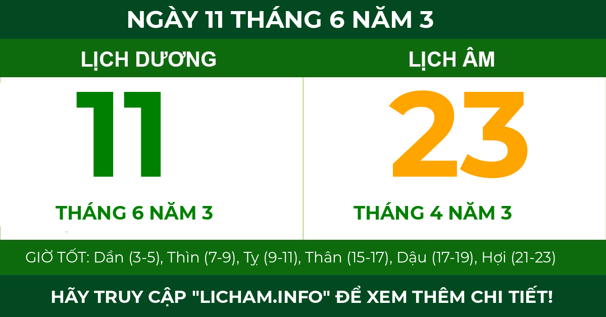lịch âm ngày 11 tháng 6 năm 3