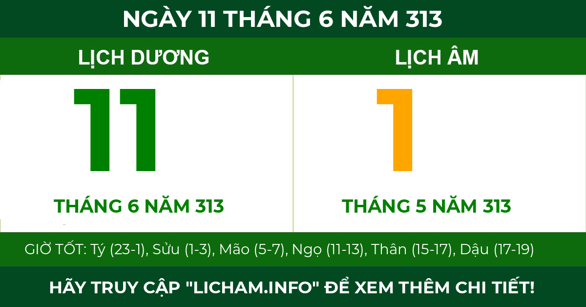 lịch âm ngày 11 tháng 6 năm 313