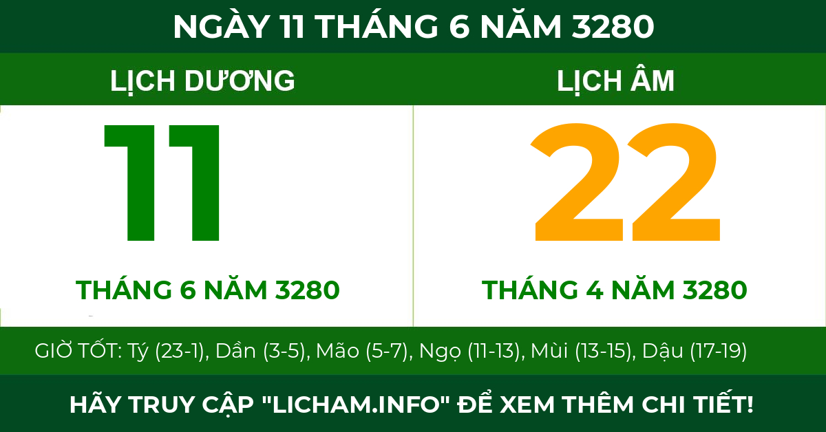 lịch âm ngày 11 tháng 6 năm 3280