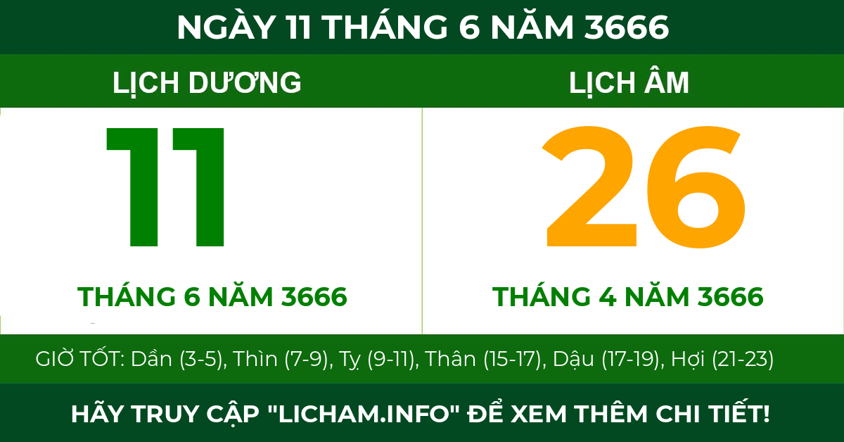 lịch âm ngày 11 tháng 6 năm 3666