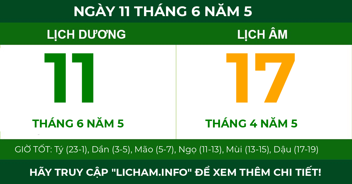 lịch âm ngày 11 tháng 6 năm 5