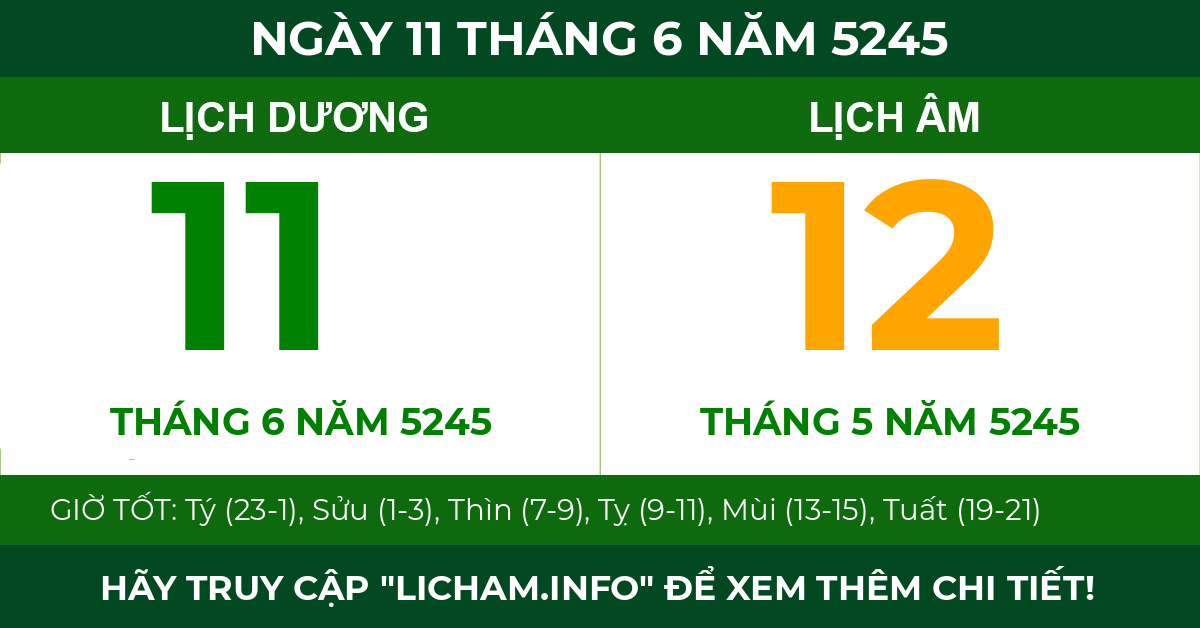lịch âm ngày 11 tháng 6 năm 5245