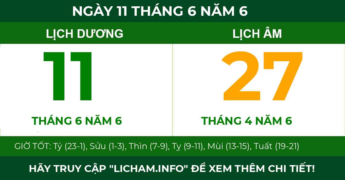 lịch âm ngày 11 tháng 6 năm 6