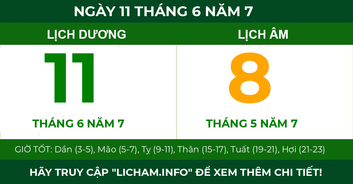 lịch âm ngày 11 tháng 6 năm 7