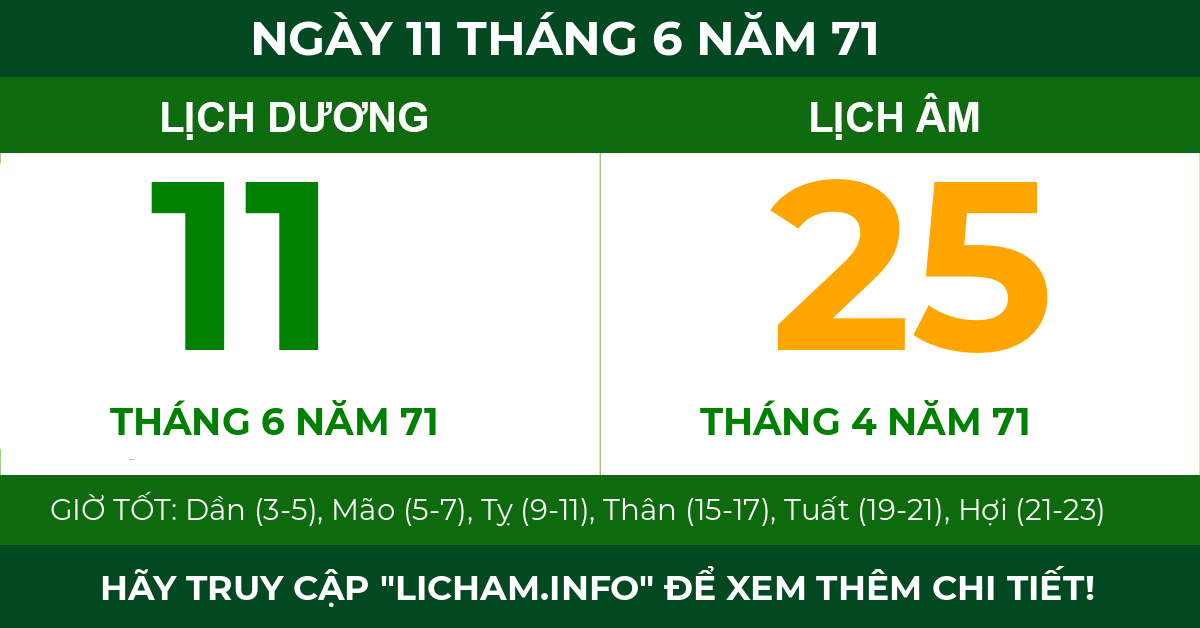lịch âm ngày 11 tháng 6 năm 71