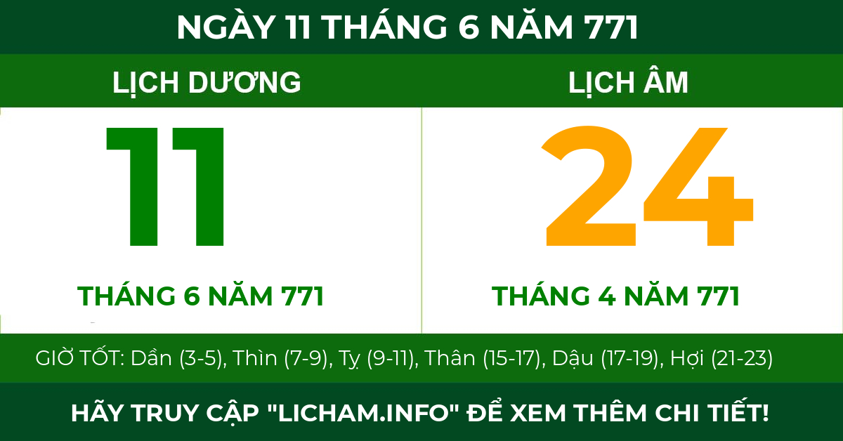 lịch âm ngày 11 tháng 6 năm 771