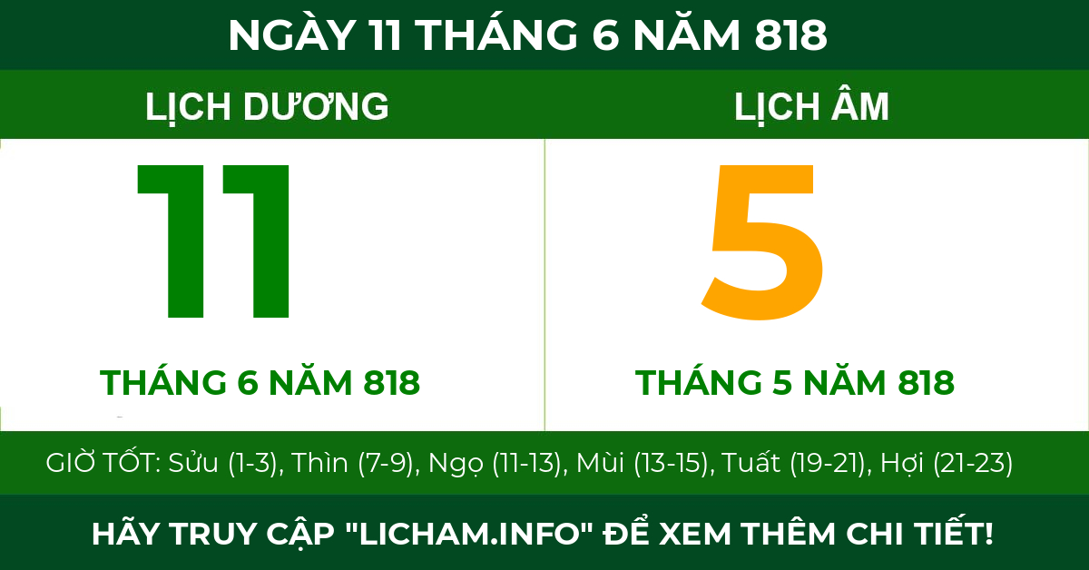 lịch âm ngày 11 tháng 6 năm 818