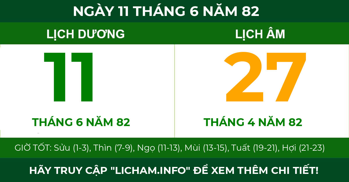 lịch âm ngày 11 tháng 6 năm 82
