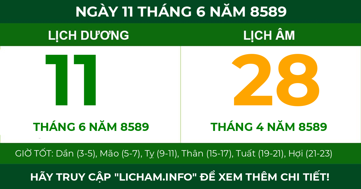 lịch âm ngày 11 tháng 6 năm 8589