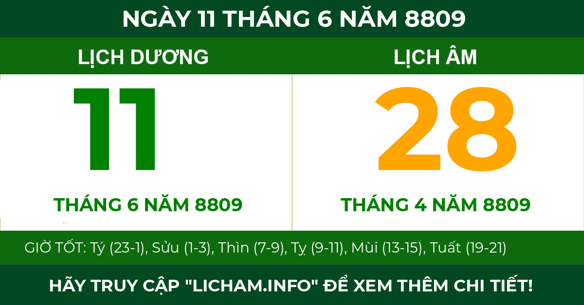 lịch âm ngày 11 tháng 6 năm 8809