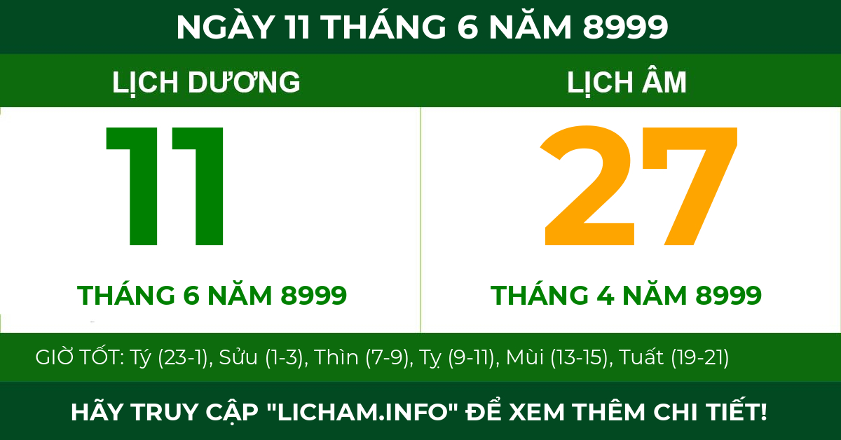 lịch âm ngày 11 tháng 6 năm 8999
