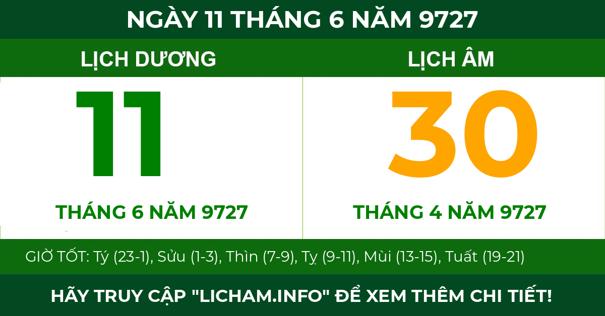 lịch âm ngày 11 tháng 6 năm 9727