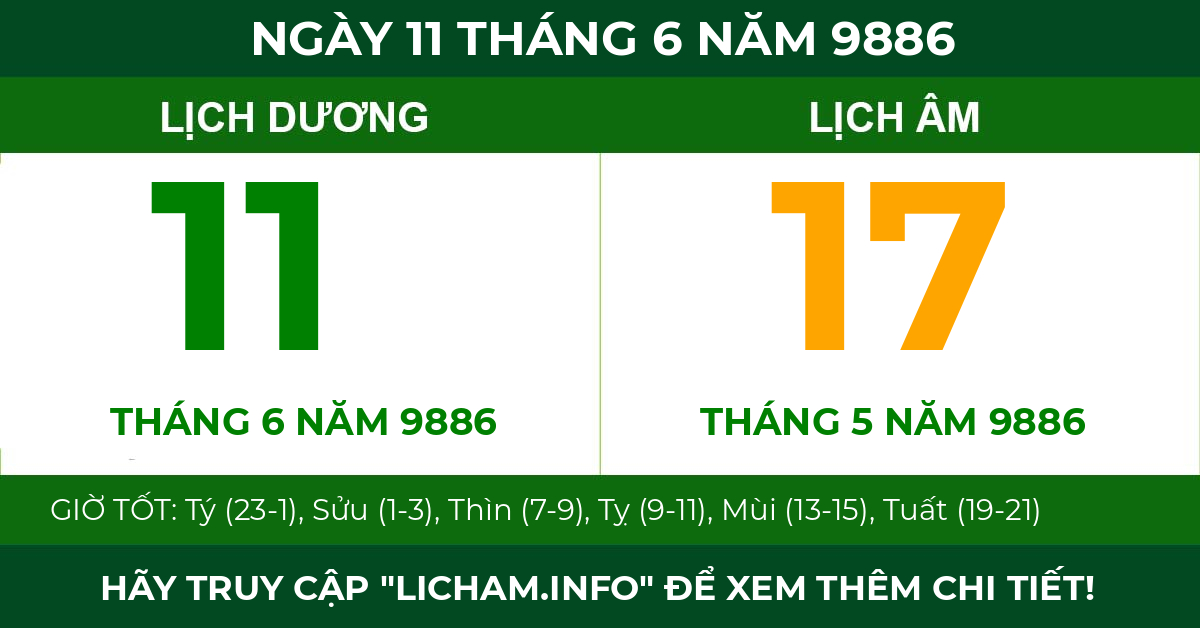 lịch âm ngày 11 tháng 6 năm 9886
