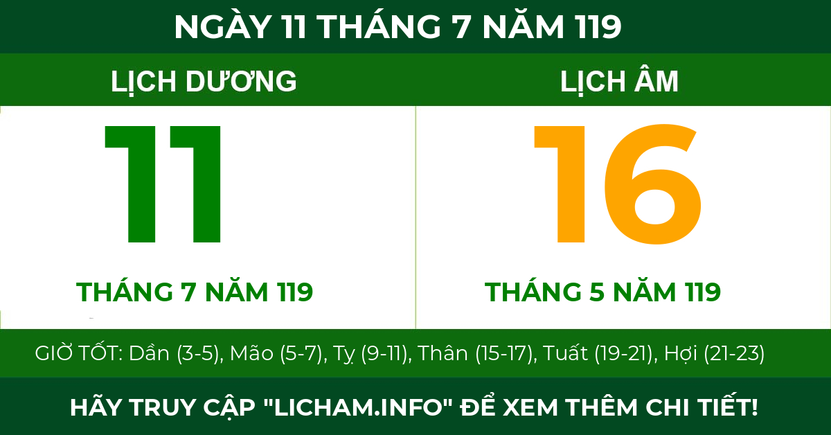 lịch âm ngày 11 tháng 7 năm 119