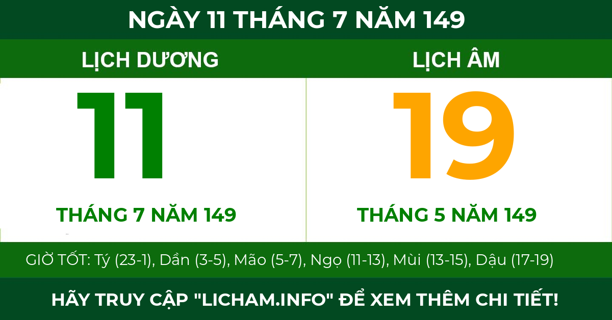 lịch âm ngày 11 tháng 7 năm 149
