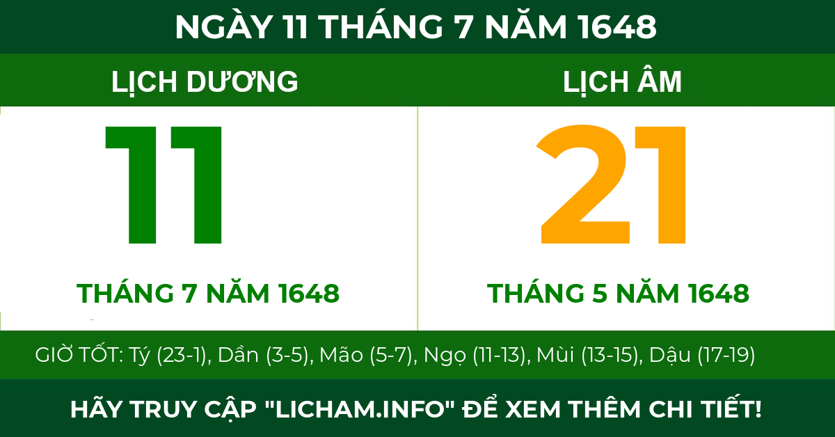 lịch âm ngày 11 tháng 7 năm 1648