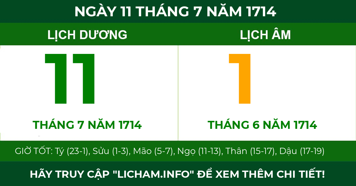 lịch âm ngày 11 tháng 7 năm 1714