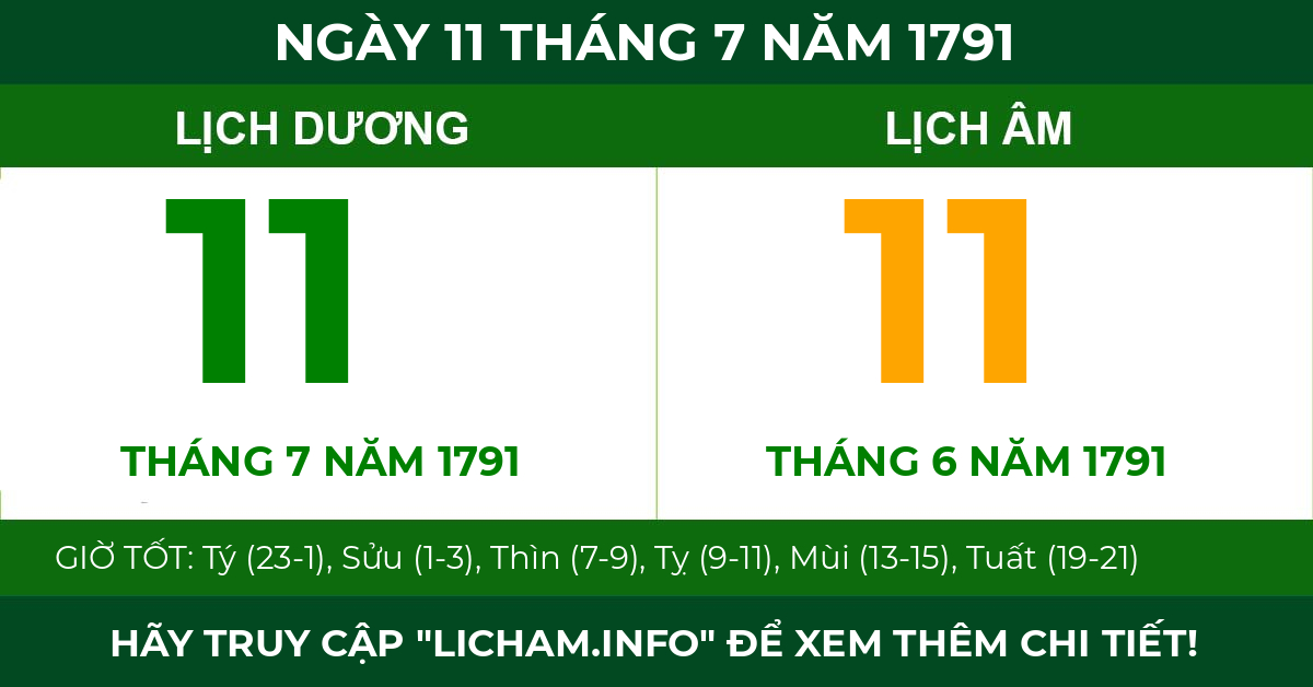 lịch âm ngày 11 tháng 7 năm 1791
