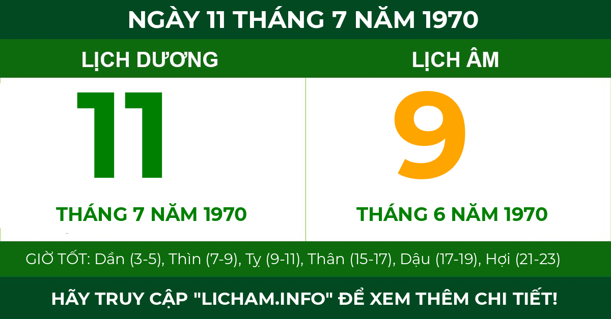 lịch âm ngày 11 tháng 7 năm 1970
